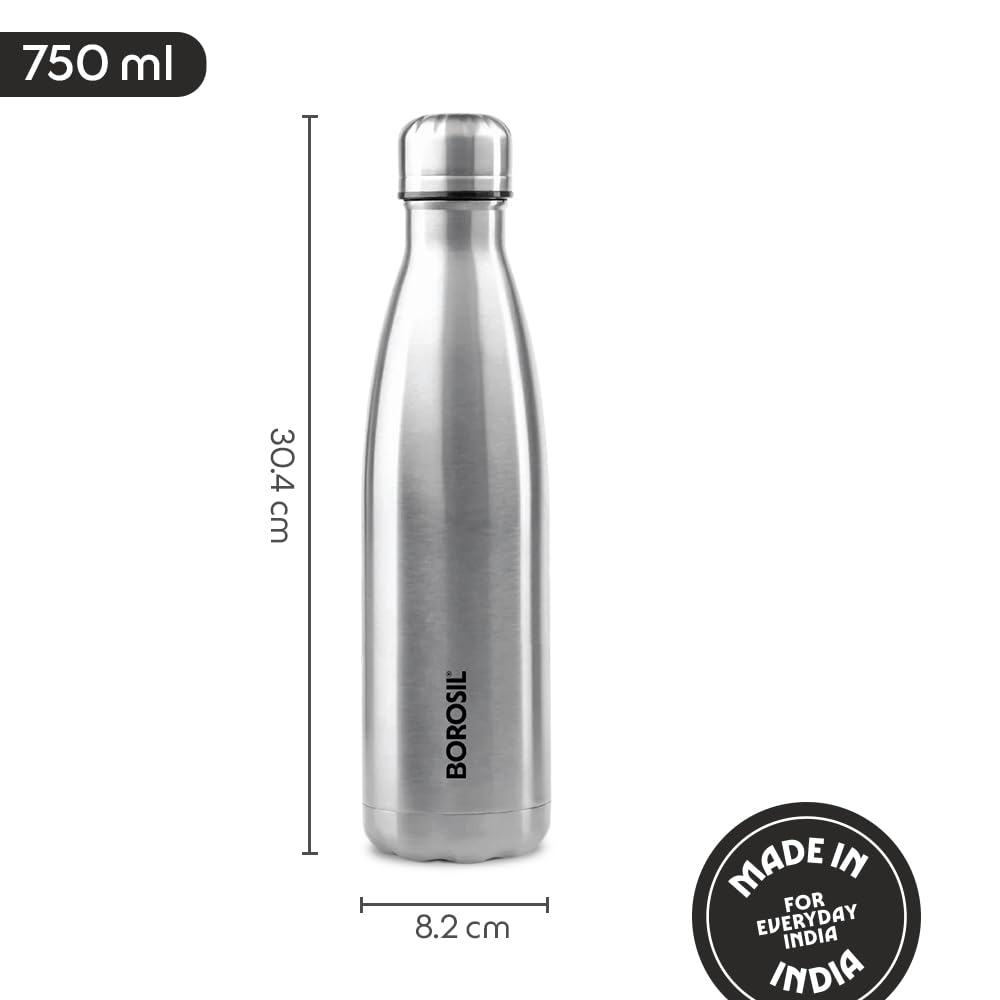 Borosil - Stainless Steel Hydra Bolt - Vacuum Insulated Flask Water Bottle, 750ML