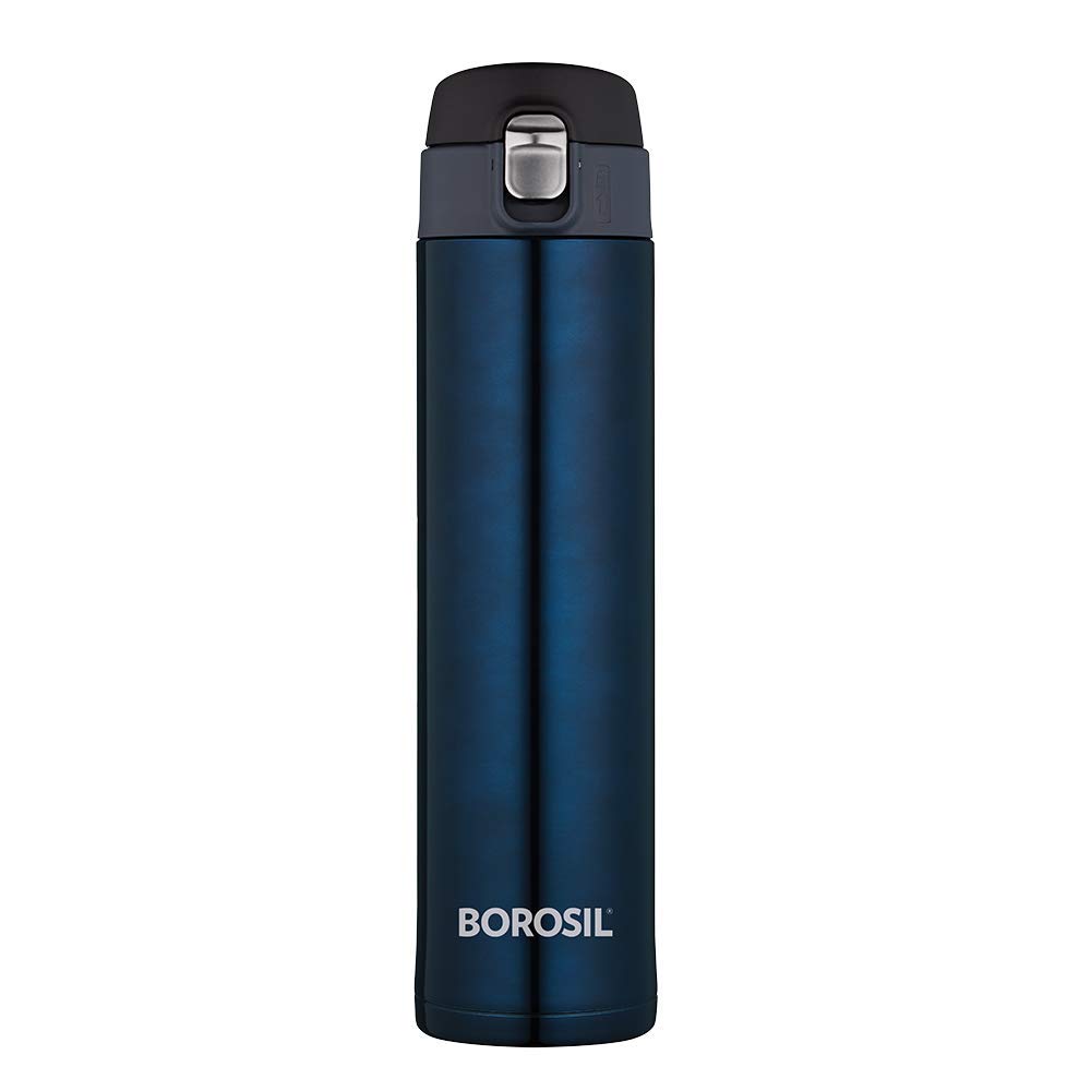 Borosil Hydra Nova 500 ml Stainless Steel Water Bottle | Double Wall Vacuum Insulated Flask | 16 Hours Hot and 18 Hours Cold | Bottle for Office, Gym, School, College | 1 Year Warranty | Blue