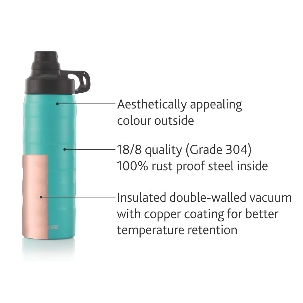 Borosil - Stainless Steel Zest- Vacuum Insulated Flask Water Bottle, 600ML