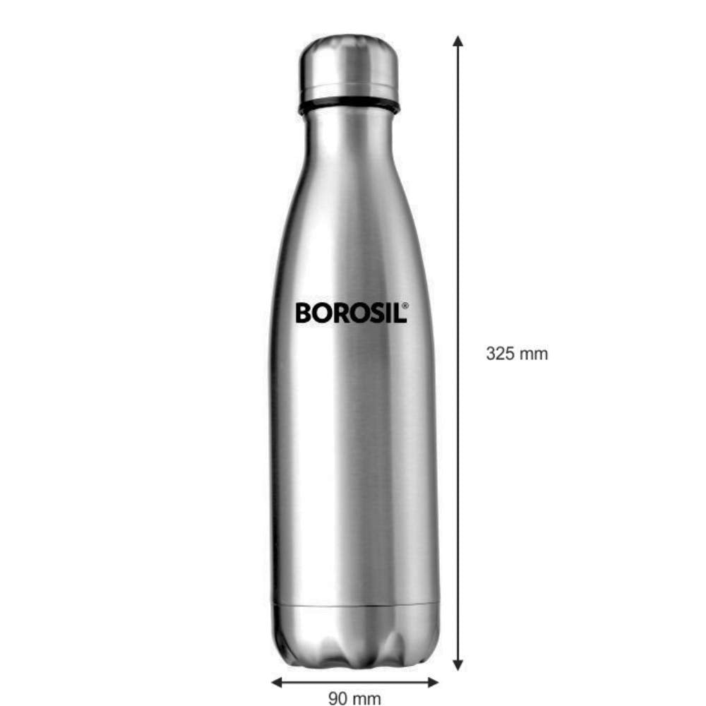 Borosil 1000 ml Hydra Bolt Stainless Steel Water Bottle | Double Wall Vacuum Insulated Flask | 24 Hours Hot and Cold | Bottle for Office, Gym, School | 1 Year Warranty | Silver