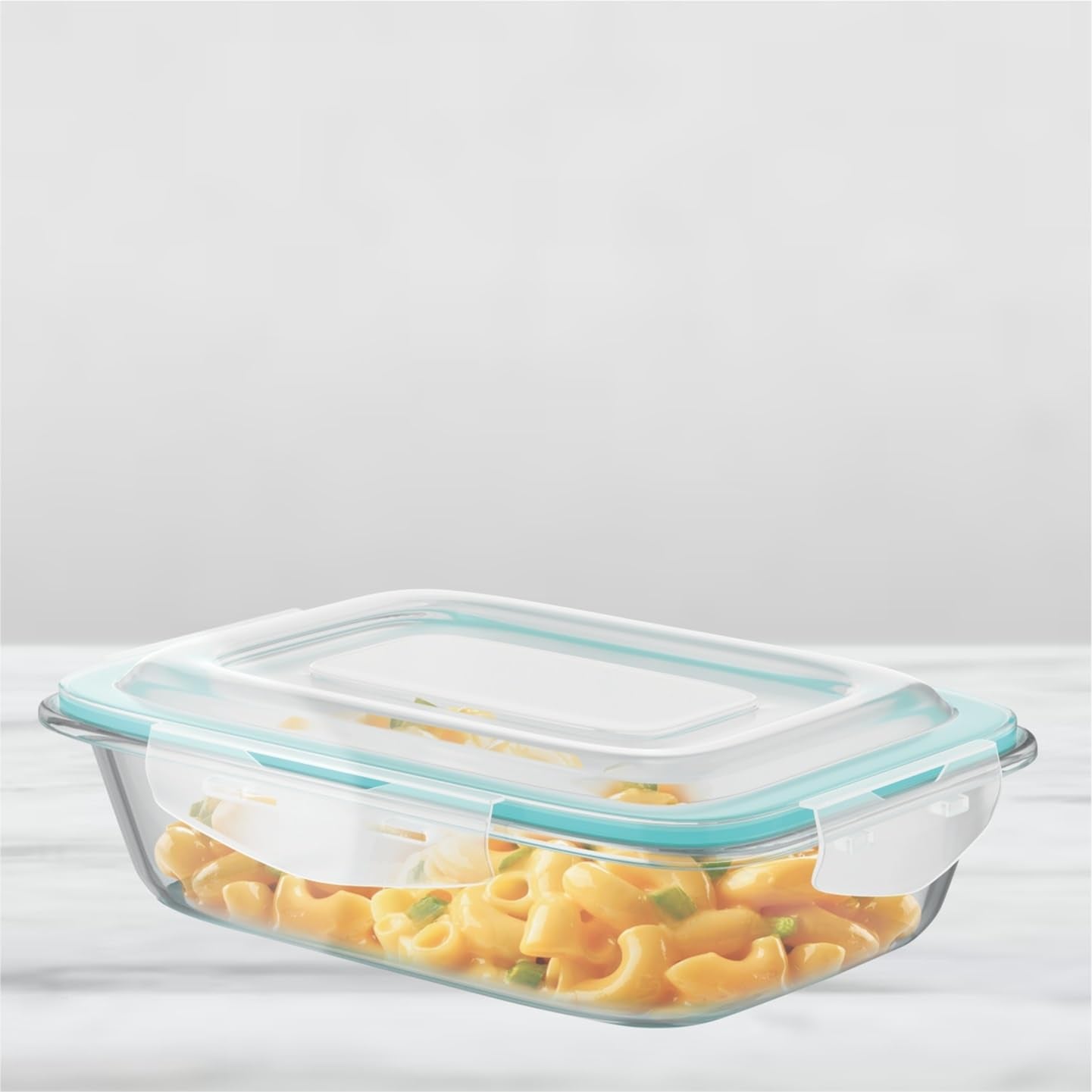 SignoraWare Lock 'N' Store Borosilicate Glass Rectangle Container | Microwave Safe | Convenient Storage | Elegant design | Air Tight Lid | Useful for Tiffin and lunch Box (1.4 Ltr | Clear)