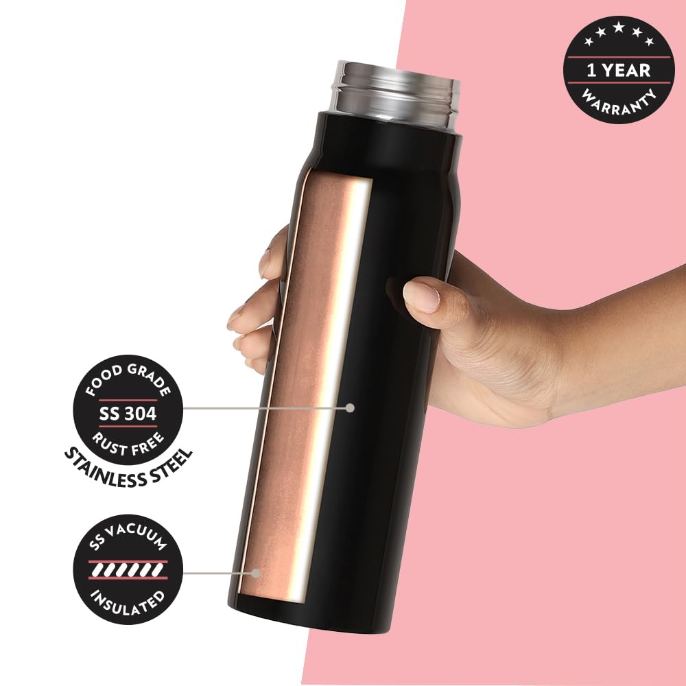 Borosil Bliss 500 ml Black Stainless Steel Vaccum Insulated Bottle 13 hrs Hot & 12 hrs Cold