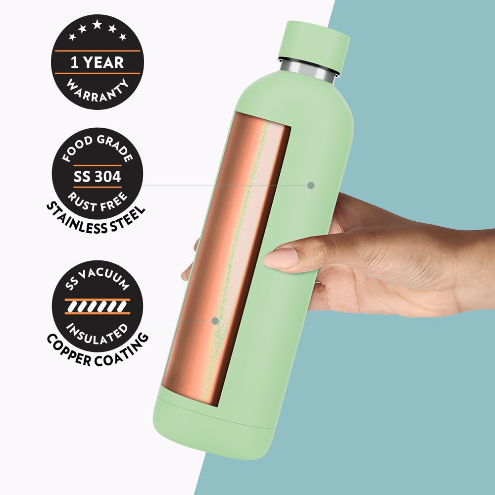 Borosil Hydra Pacific Stainless 700 ml Insulated Water Bottle | Stainless Steel Bottle | Double Wall Vacuum Insulation | 12 Hours Hot & Cold | 1 Year Warranty