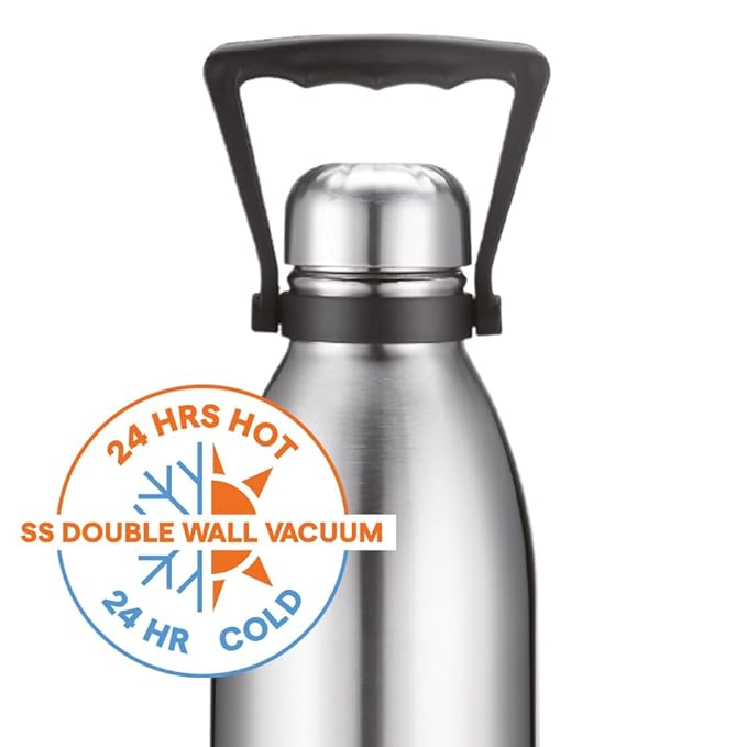 Borosil 1.5 L Hydra Bolt Stainless Steel Water Bottle | Double Wall Vacuum Insulated Flask | 24 Hours Hot and Cold | Bottle for Office, Gym, School | 1 Year Warranty | Silver