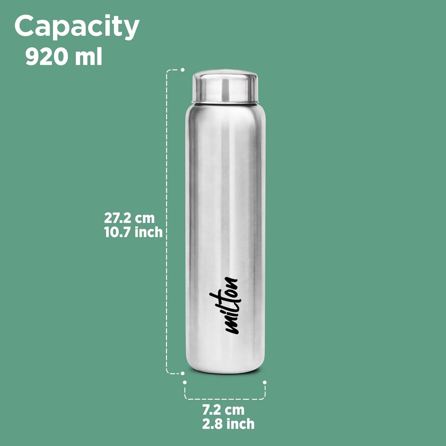 MILTON Aqua 1000 Stainless Steel Water Bottle, 920 ml, Silver | Leak Proof | Office Bottle | Gym Bottle | Home | Kitchen | Hiking | Treking, Travel (Pack of 1)