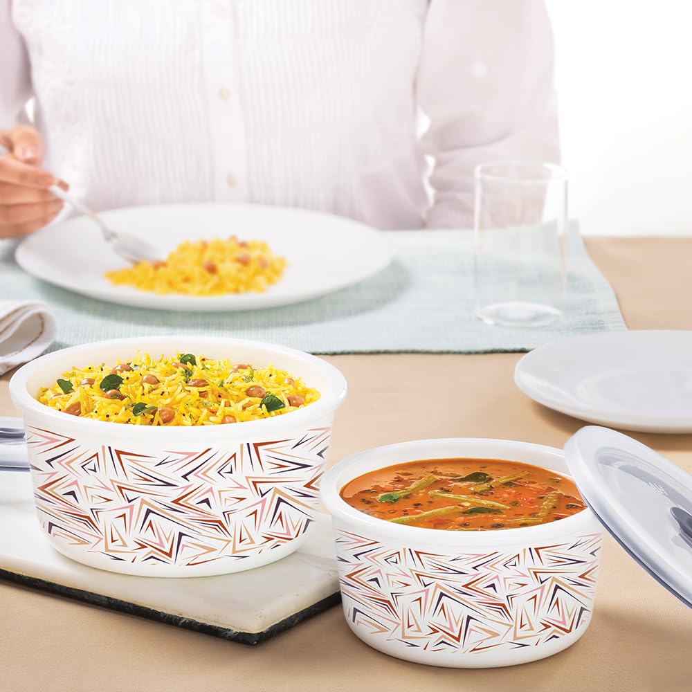 Larah by BOROSIL Comet 2 pcs (800 ml + 1.2 L) ml Opalware Storage Container with Air Tight Lid | Microwave & Dishwasher Safe