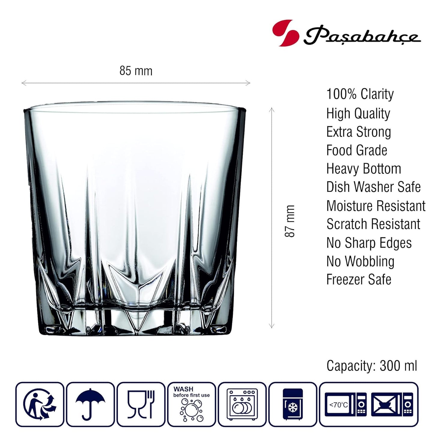 Pasabahce Glass Karat Whisky/Water/Juice Tumbler 300 ml 6 Pcs Set