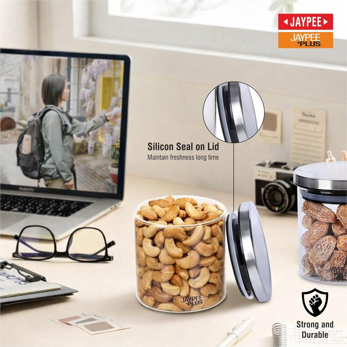 Jaypee Plus Uniklass Klear Round Borosilicate Kitchen Storage Jar Container With Airtight Lid