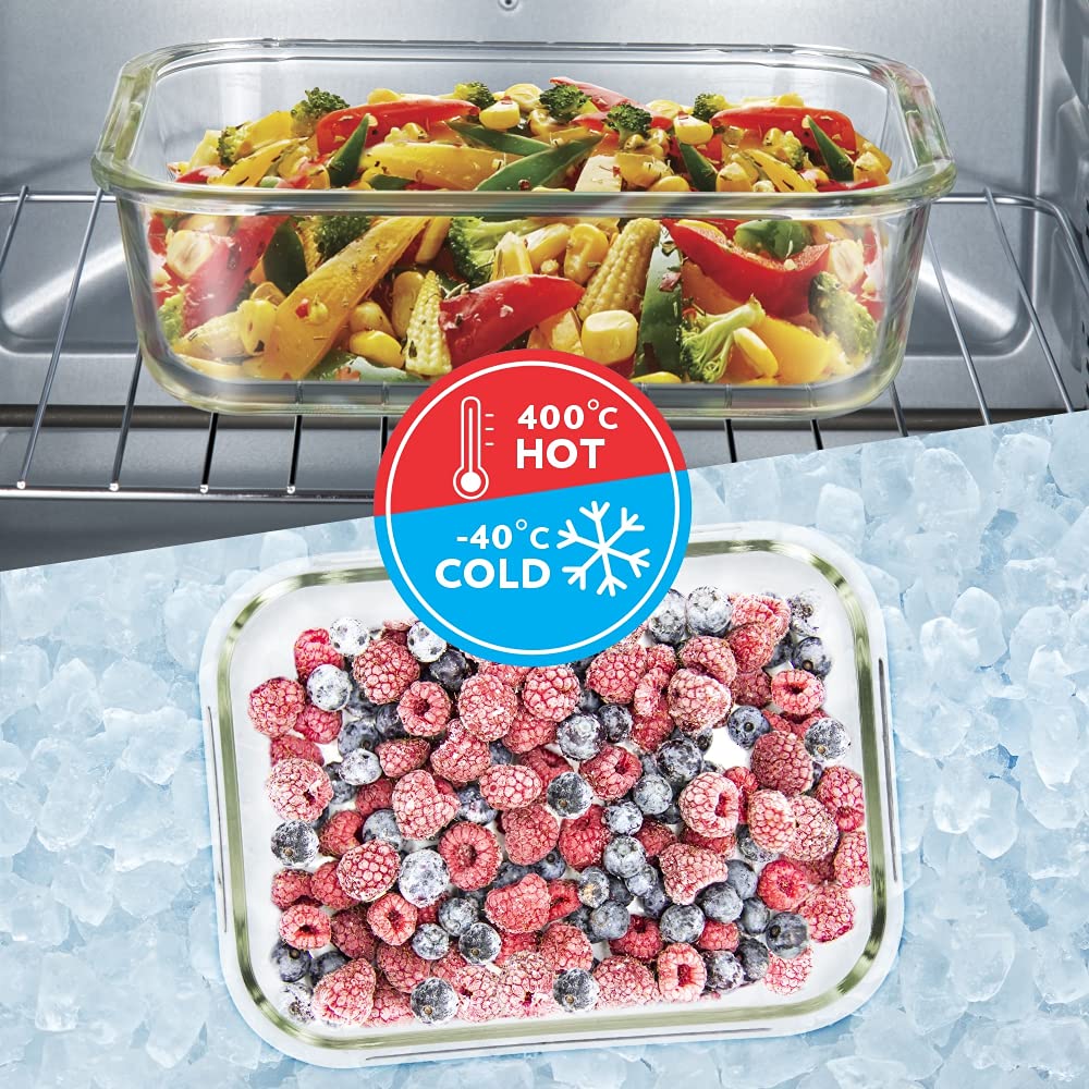 Borosil 1520ml Klip N Store Glass Storage Container For Kitchen With Air-Tight Lid, Microwave & Oven Safe, Rectangular, Clear