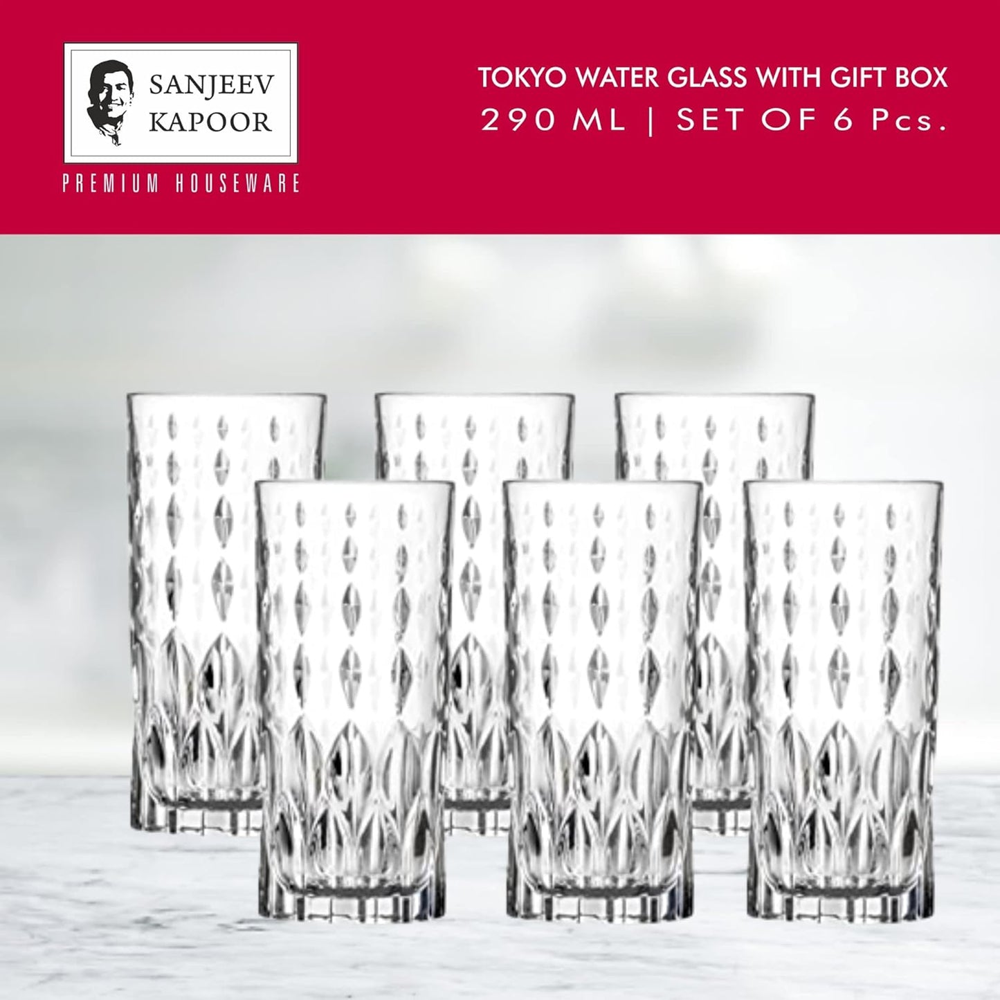 Sanjeev Kapoor Tokyo Water Glass Set of 6 Pcs - 290ml