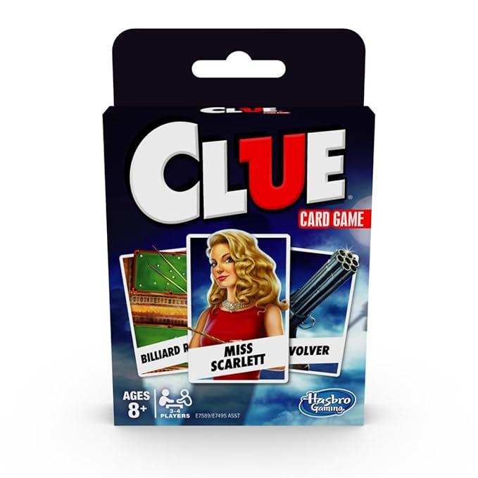 Hasbro Gaming Clue Card & Quick-Playing Family Game – 3-4 Players – Detective Mystery Games – Fun Vacation Travel Essentials – Ages 8+, Birthday Gift for Kids