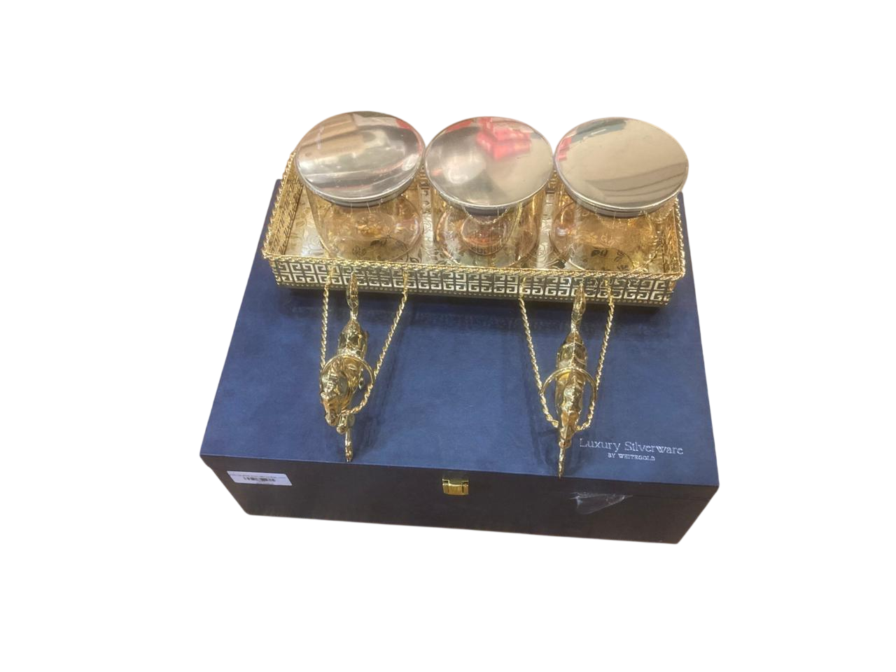 Whitegold Silverware Royal Golden Chariot Glass Jar Set Of 3 .