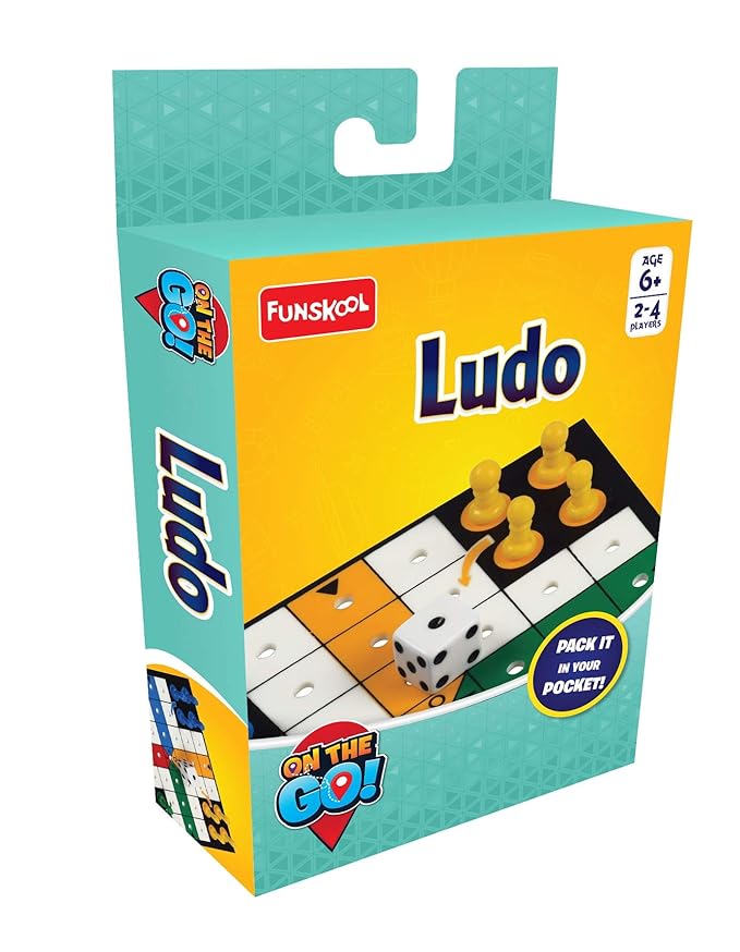 Funskool Games - Travel Ludo, The Classic Startegy Game Board, Portable Classic Travel Games, for Kids and Family, 2-4 Players, 6 & Above