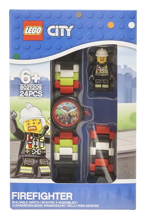 LEGO Kid's Analog Watch Set Minifigure Link City Fire Fighter 802159