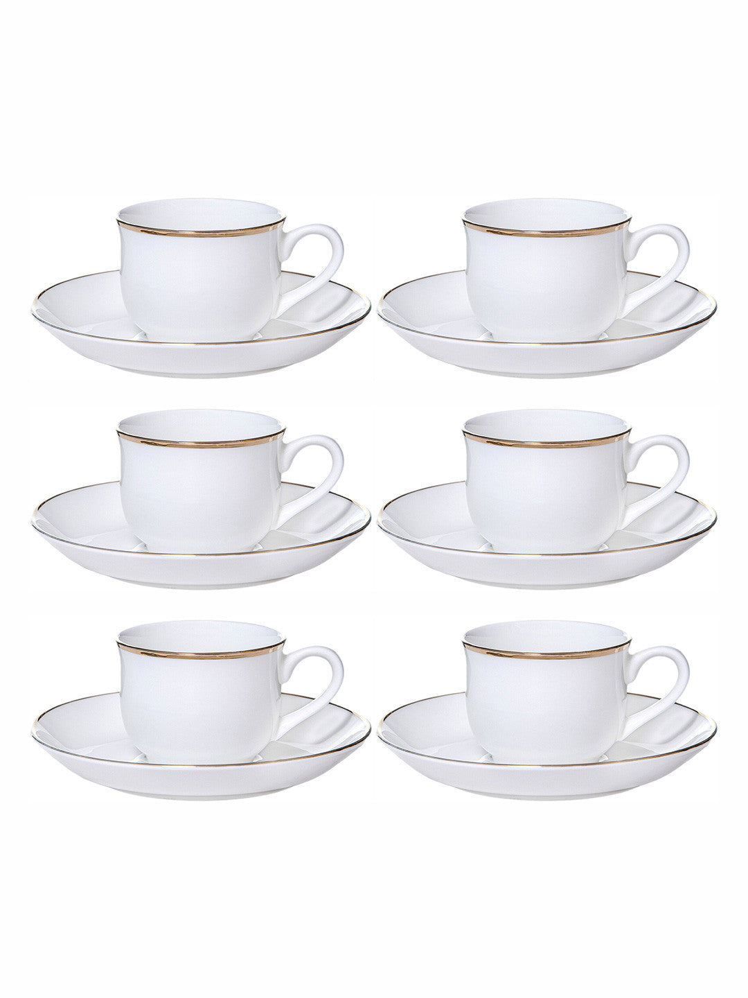 SONAKI White 12 Pieces Bone China Glossy Coffee Cup and Saucers 130 ml
