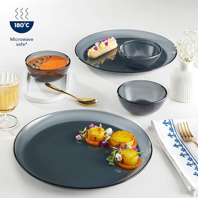 Borosil 20pc Aura India’s First Coloured Handcrafted Dinner Set | Made in India Borosilicate Glass Tableware | Microwave, Dishwasher & Oven Safe | Crockery for Gifting & Dining (Black)