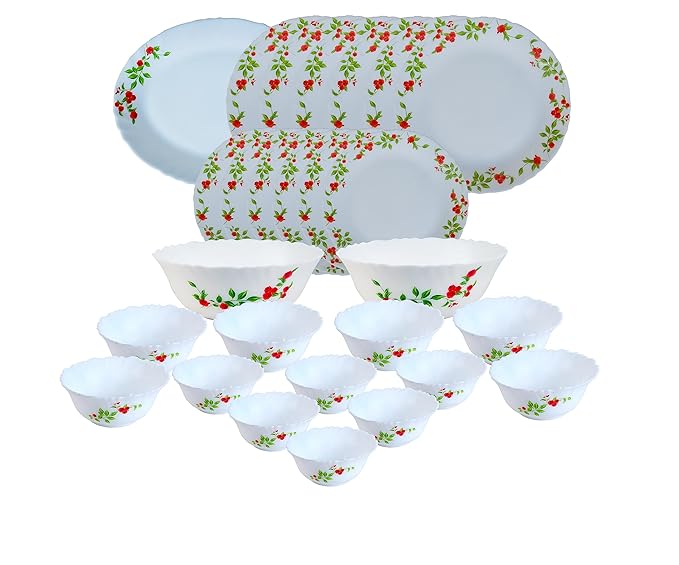 Cello Opalware Imperial Collection Imperial Rose Dinner Set, 27-Pieces