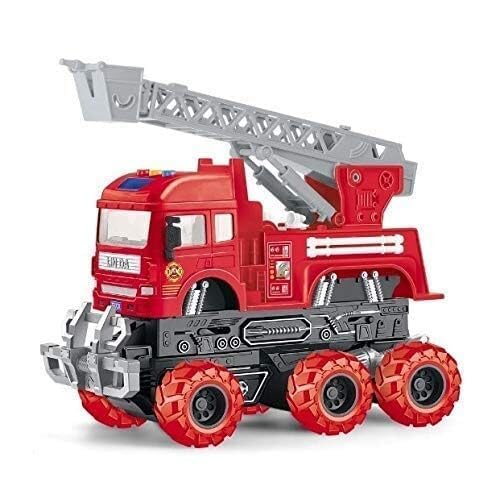 6x6 Fire Rescue Truck Toy for Kids with Ladder | Big Size 6 Wheel Pull Back Fire Engine | Friction Powered Lights & Sounds Emergency Fire Toy for Boys & Girls (6X6 red FIRE Truck)