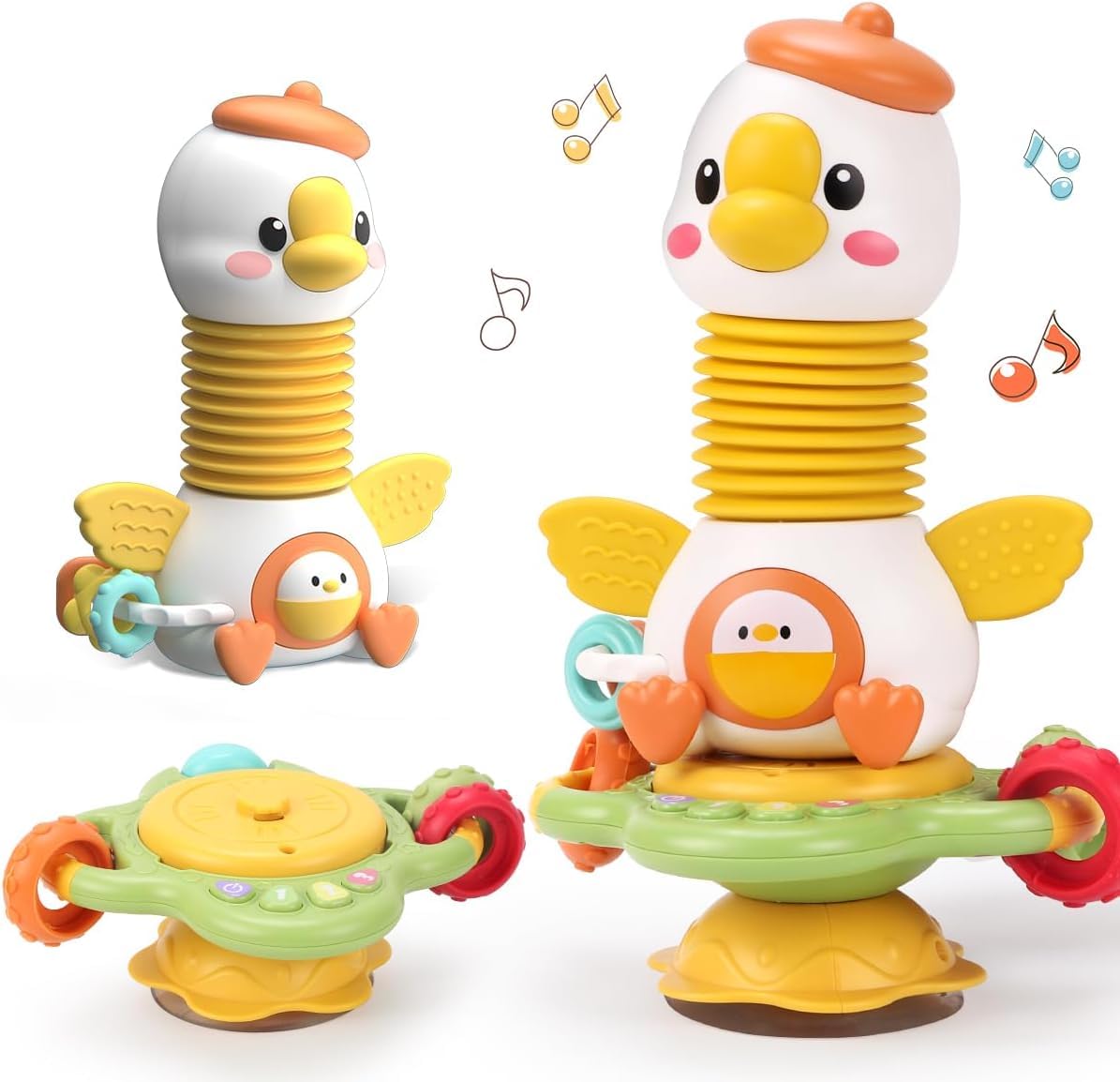 Goosey Giggles Baby Rattle Toy with Suction Cup - Musical Spinner Sensory Toy for High Chair & Table, Montessori Learning Toy for Babies 6-18 Months, Infant Activity Toy Best Gift for Kids
