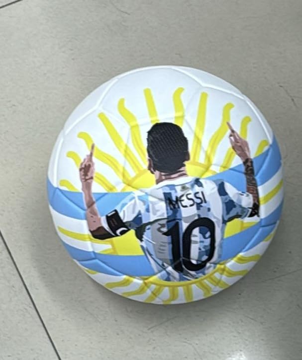 Littla Argentina Soccer Ball, Professional Football with Dynamic Messi Sun Ray Design, Blue and Yellow Color Pattern, Sports Training Equipment to Play on Both Natural and Artificial Grass Size - 5
