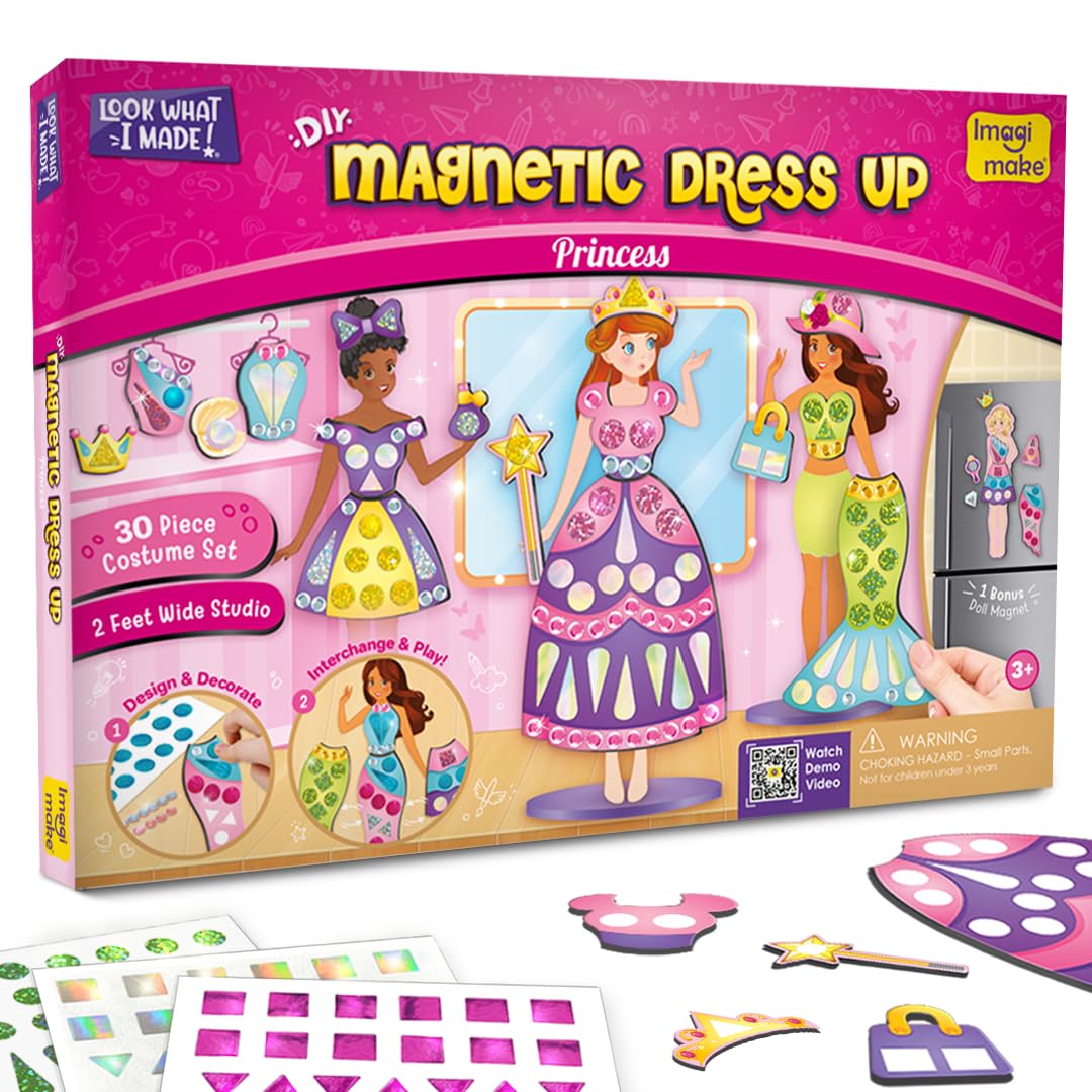 Imagimake DIY Magnetic Dress-Up Princess |Pretend Play Toys for Girls | 30 Magnetic Dresses & Accessories | Interchange & Create Unlimited Outfits | Birthday Gift for Girls Ages 3,4,5,6,7,Multicolour