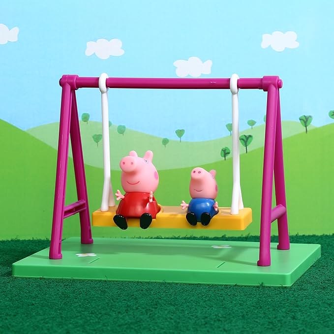 Peppa Pig Playground Swing Themed Preschool Toy and George, Includes 2 Poseable Figures, Playset Playground Swing Accessory and Scene Cards, for Girls and Boys Ages 3+