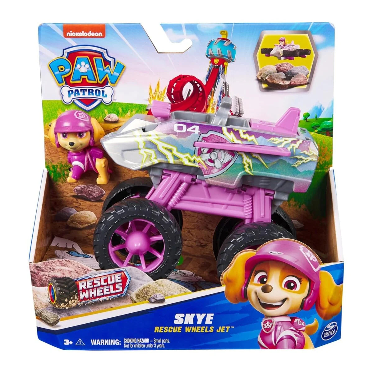 Paw Patrol Skye Rescue Wheels Action Car | Amazing Transforming Vehicle with Collectible Action Figure Adventure Playset for Kids 3+ Years