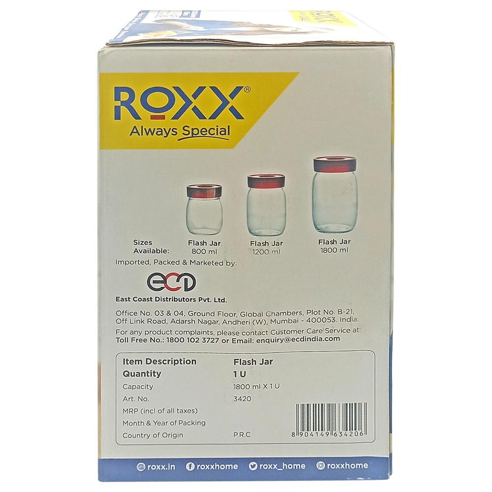 Roxx Flash Glass Round Jar 1.8 L with Maroon Lid