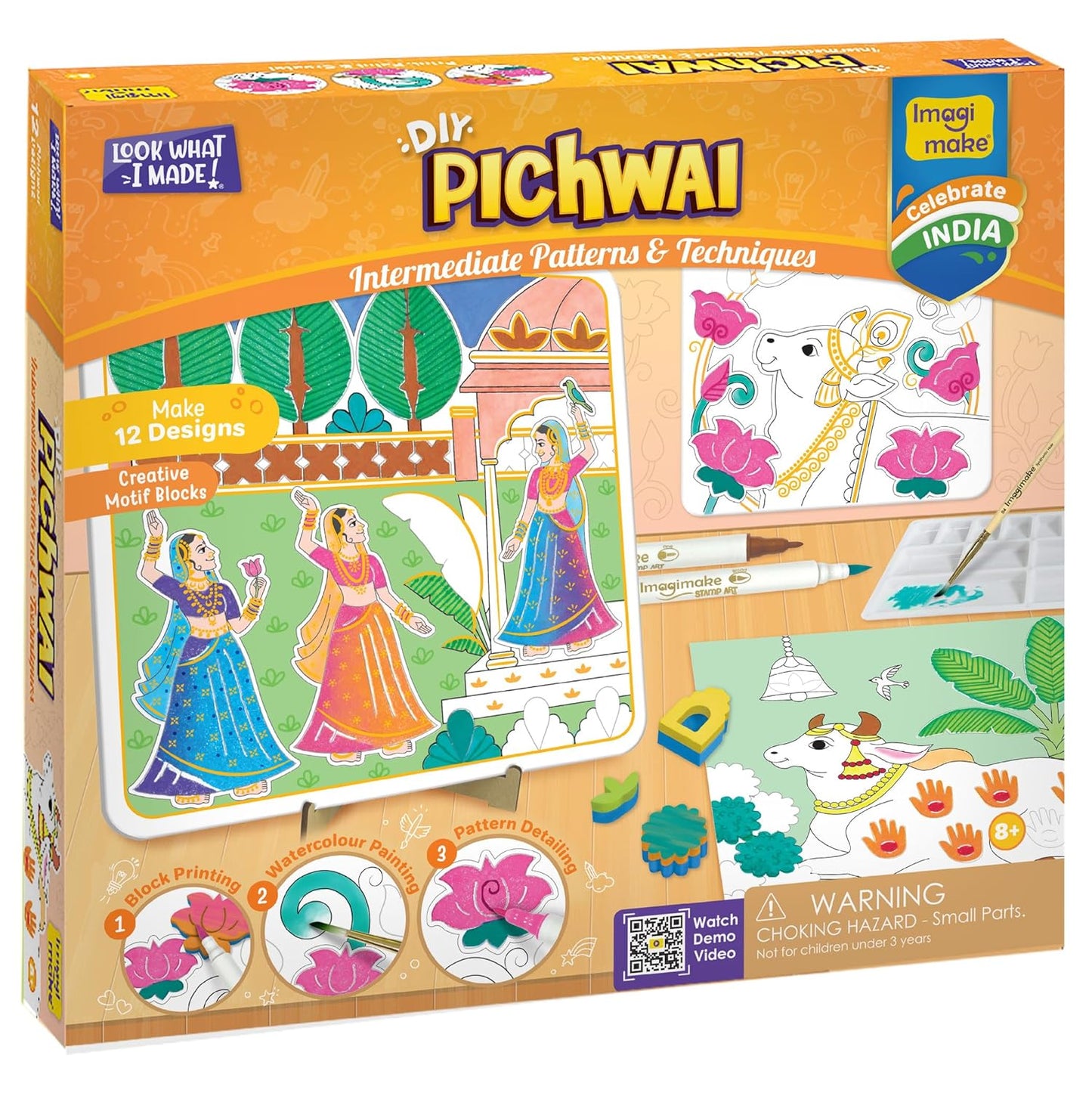 Imagimake DIY Pichwai Art Kit | Make 12 Paintings | Pichwai Painting & Colouring Kit Using Water Brush Pen & Stamps | Art & Craft Kit for Kids & Adults | Gift for Girls Age 8,9,10,11,12, Multicolour