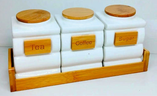 WHITE GOLD-3Pcs Jar With Bamboo Base