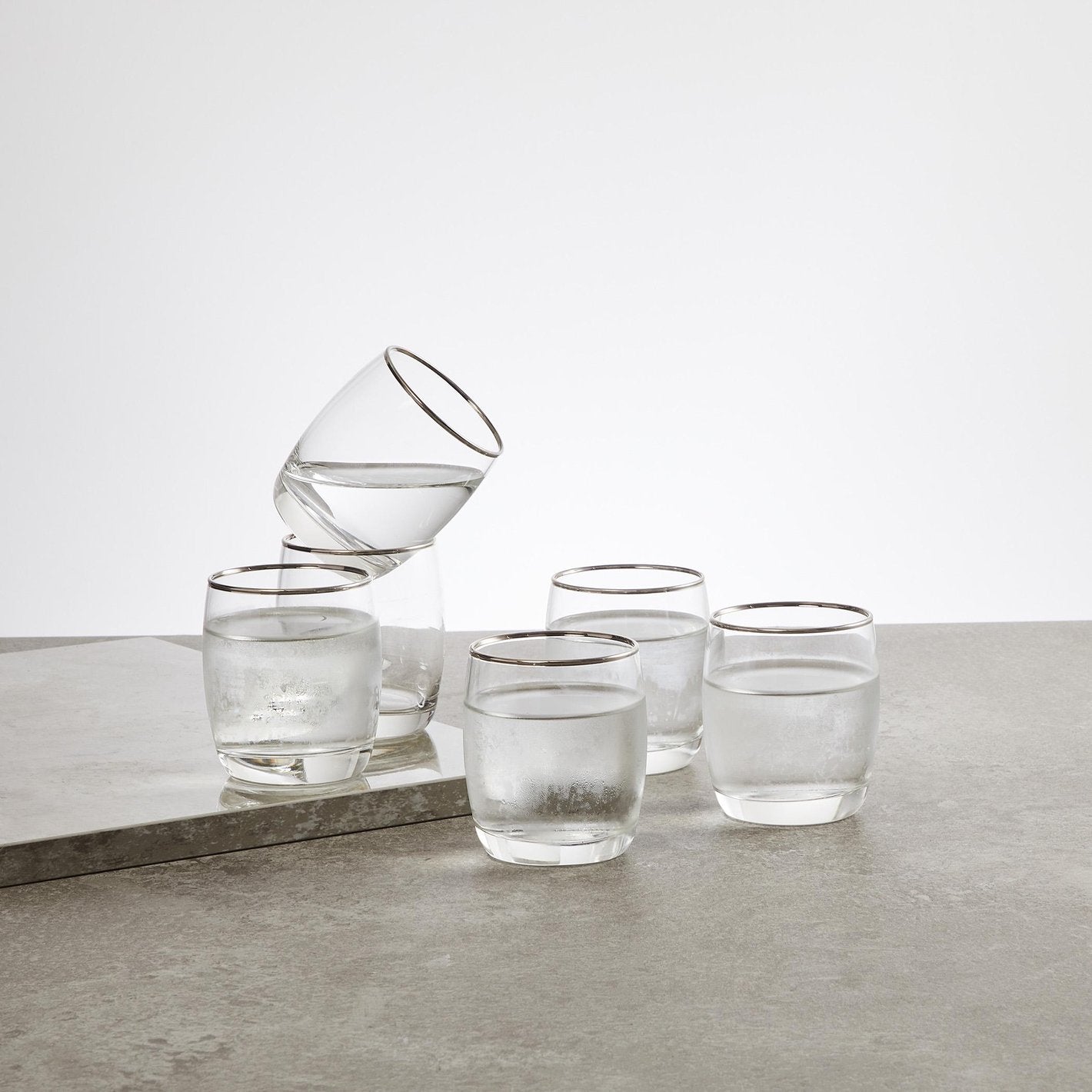 OCEAN 6-piece Platinum Rimmed Ivory Rock Water Glass set- 320 ml