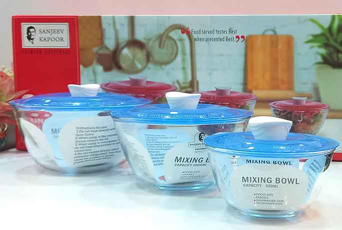 SANJEEV KAPOOR 3 PC MIX BOWL WITH LID 0.5L+1L+1.5L - 8 SET CTN