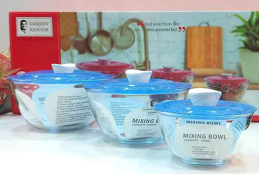 SANJEEV KAPOOR 3 PC MIX BOWL WITH LID 0.5L+1L+1.5L - 8 SET CTN