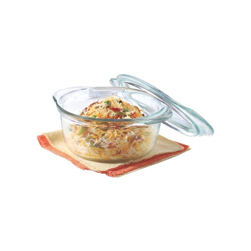 Borosil - Glass Casserole - Oven and Microwave Safe Serving Bowl with Glass Lid, 1.2L, Set of 1, Transparent