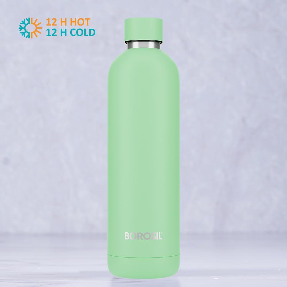 Borosil Hydra Pacific Stainless 700 ml Insulated Water Bottle | Stainless Steel Bottle | Double Wall Vacuum Insulation | 12 Hours Hot & Cold | 1 Year Warranty