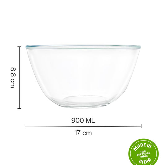 Borosil Glass Mixing & Serving Bowl, Oven & Microwave Safe Bowl, 900 ml, Borosilicate Glass, Clear