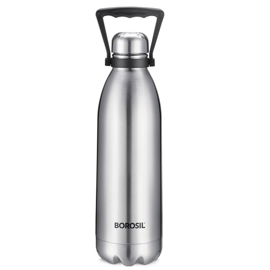 Borosil 1.5 L Hydra Bolt Stainless Steel Water Bottle | Double Wall Vacuum Insulated Flask | 24 Hours Hot and Cold | Bottle for Office, Gym, School | 1 Year Warranty | Silver