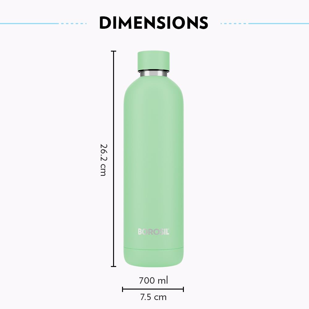 Borosil Hydra Pacific Stainless 700 ml Insulated Water Bottle | Stainless Steel Bottle | Double Wall Vacuum Insulation | 12 Hours Hot & Cold | 1 Year Warranty