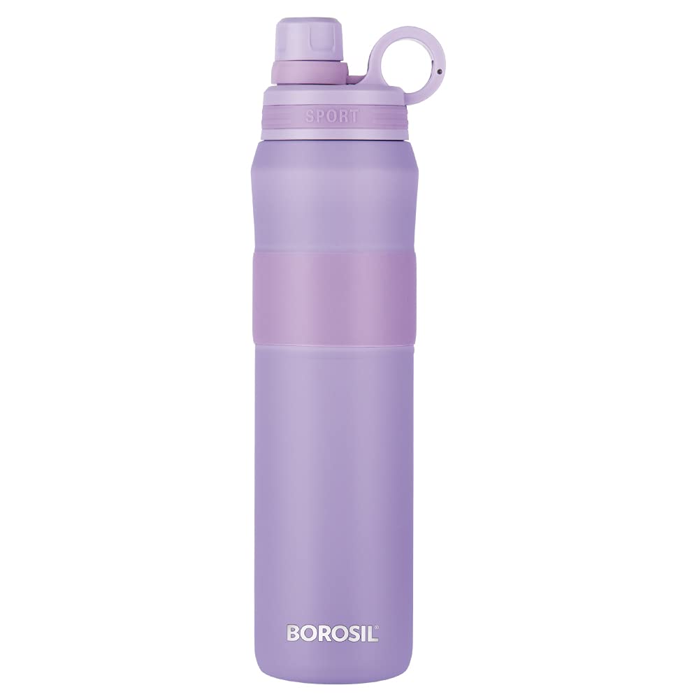 Borosil Hydra Thirst Burst Lavender 800 ml Stainless Steel Water Bottle | Double Wall Vacuum Insulated Flask | 12 Hours Hot & Cold | Ideal for Personal & Corporate Gifting | 1 Year Warranty