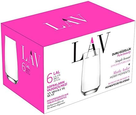 LAV Highball Glasses Set of 6 | All-Purpose Long Drink Glasses | Ideal for Water, Juice, and More | Perfect for Home, Parties, and Entertaining | 480 cc | 16.25 oz
