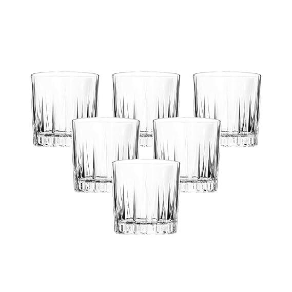 Ocean Traze Pre Double Rock Whiskey Glass Set of 6 Pcs, 350 ml Transparent, Glass for Drinking Bourbon, Whisky, Scotch, Cocktails, Cognac, Glasses for Gift, Easy to Clean & Maintain & Dishwasher Safe