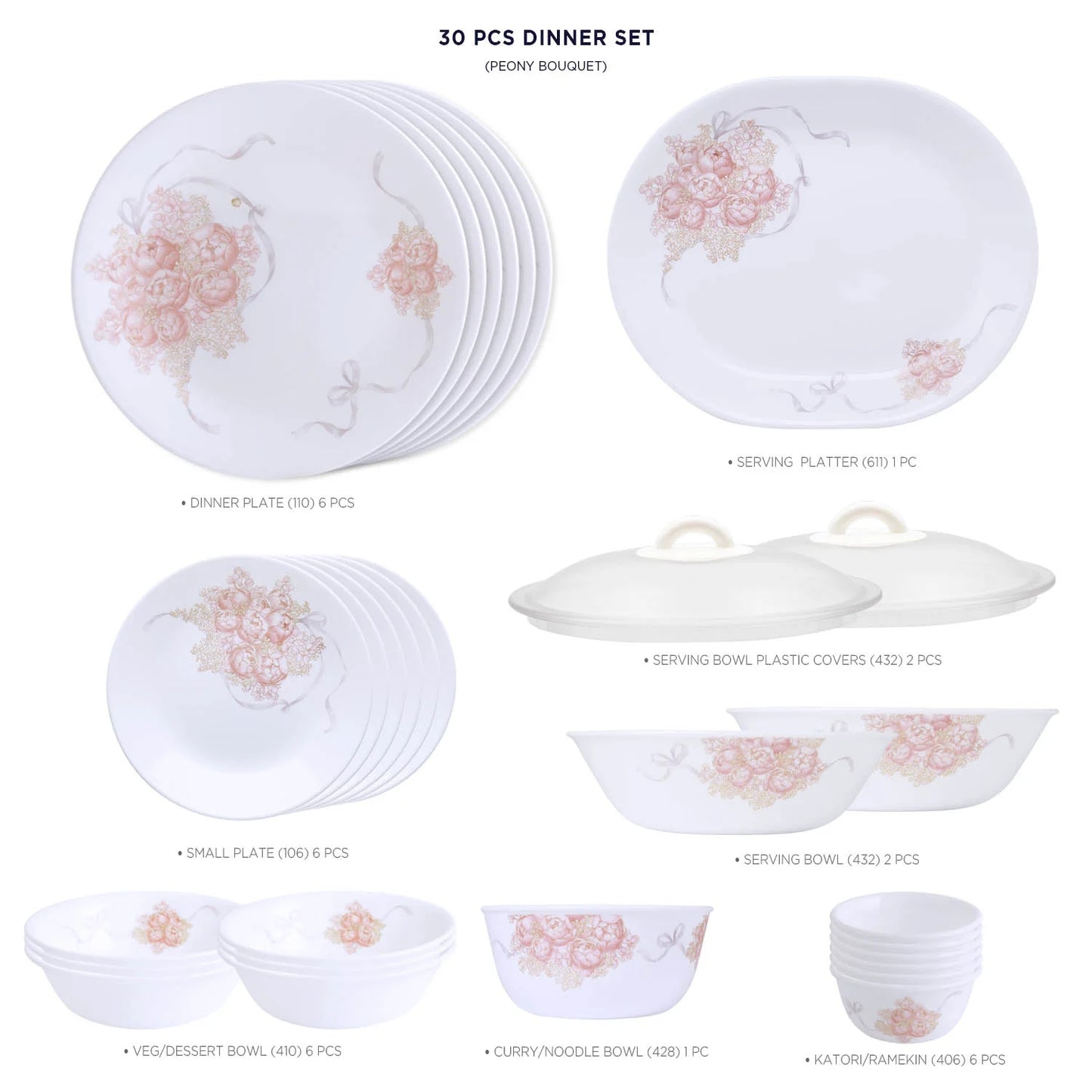 Corelle Peony Bouquet 30 Pcs Dinner Set