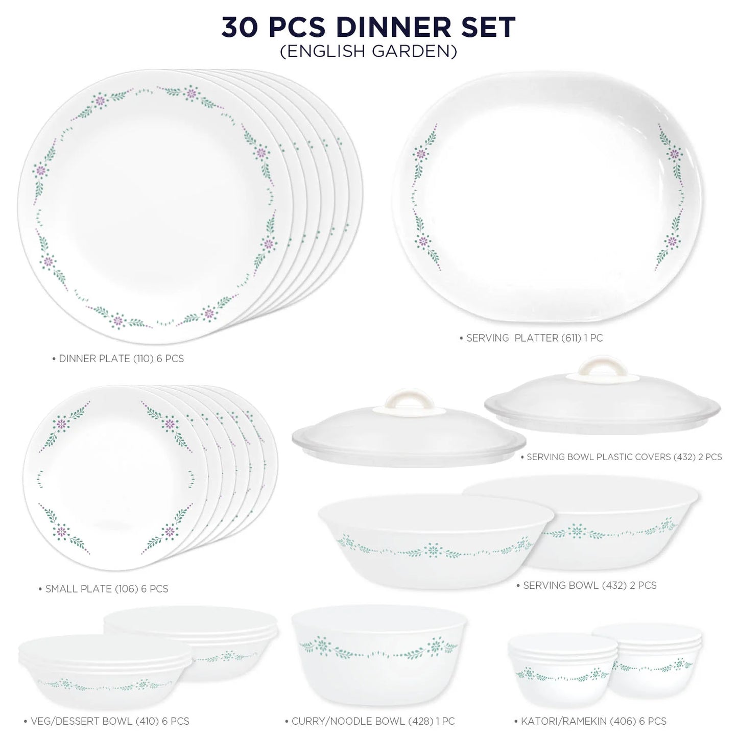Corelle Livingware Series English Garden 30 Pcs Dinner Set