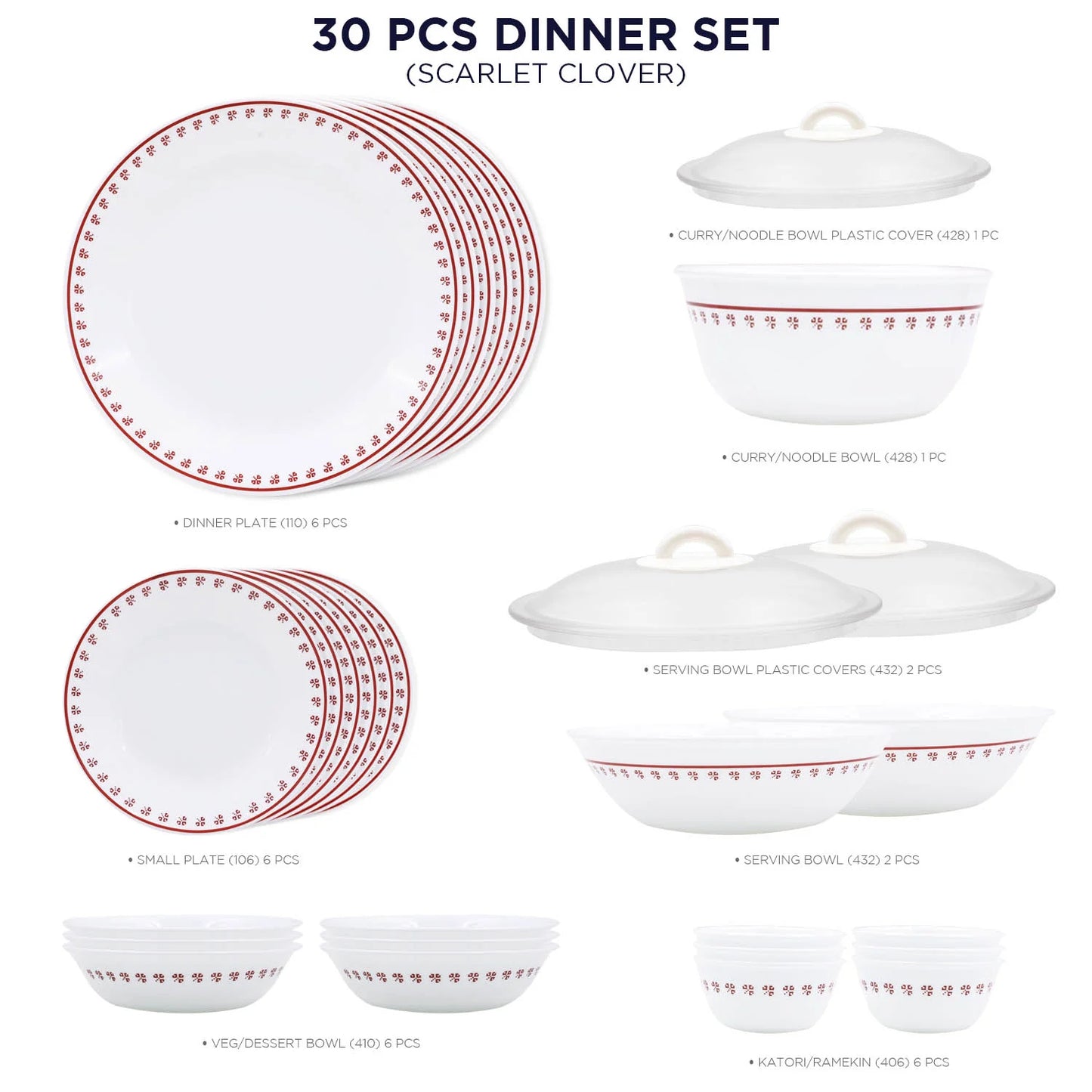 Corelle Livingware Round Scarlet Clover 30 Pcs Dinner Set