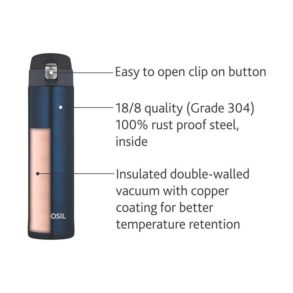 Borosil Hydra Nova 500 ml Stainless Steel Water Bottle | Double Wall Vacuum Insulated Flask | 16 Hours Hot and 18 Hours Cold | Bottle for Office, Gym, School, College | 1 Year Warranty | Blue
