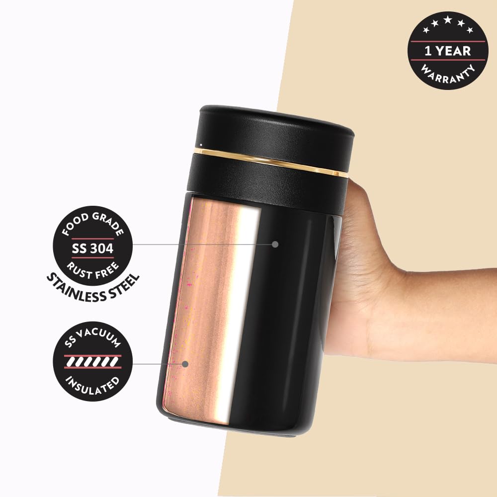 Borosil Hydra Klassic Super Insulated Mug, Vacuum Insulated Travel Coffee/Tea Mug, 8 Hrs Hot and 13 Hrs Cold, Easy to Carry, Leak Proof, 540 ml, Black, Stainless Steel