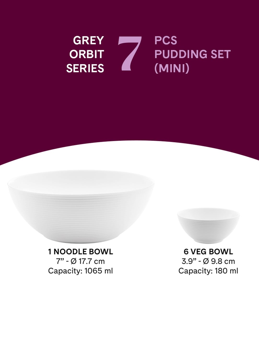 Larah by Borosil Grey Orbit Series Opalware 7 Pcs Pudding Set | Microwave & Dishwasher Safe | Bone-Ash Free | Crockery Set for Dining & Gifting | Bowls Set