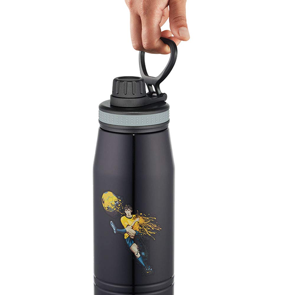Borosil Hydra GoSportsFootball 900 ml Stainless Steel Wate Bottle | Double Wall Vacuum Insulated Flask | 14 Hrs Hot & 18 Hours Cold | 1 Year Warranty, Black