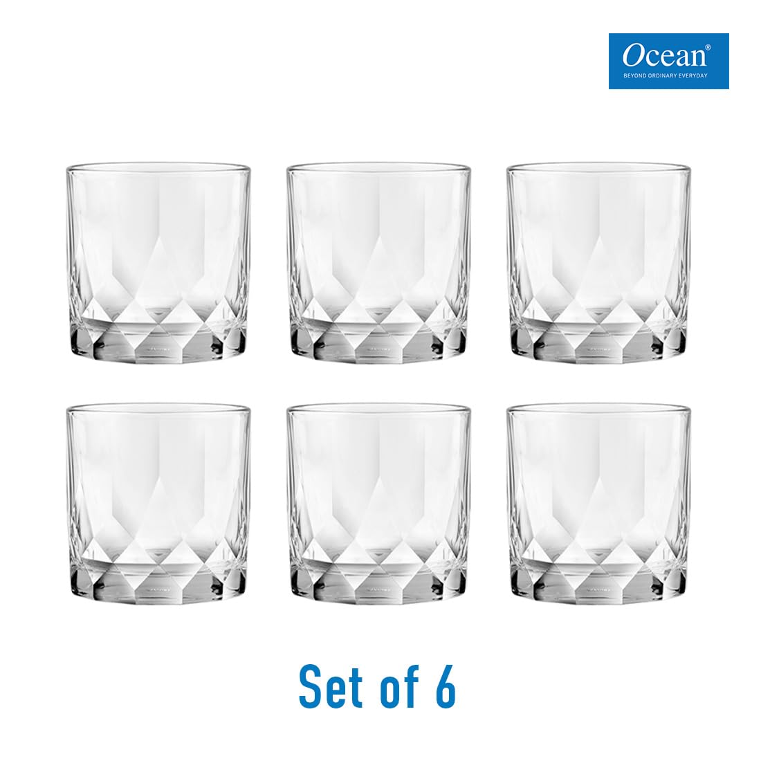 Ocean Connexion Double Rock Whiskey Glass Set, Pack of 6, (350ml, Clear, Glass)