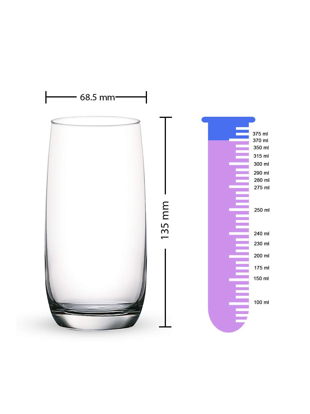 Ocean Ivory Hi Ball whiskey Glass Set, 370ml, Set of 6, Transparent